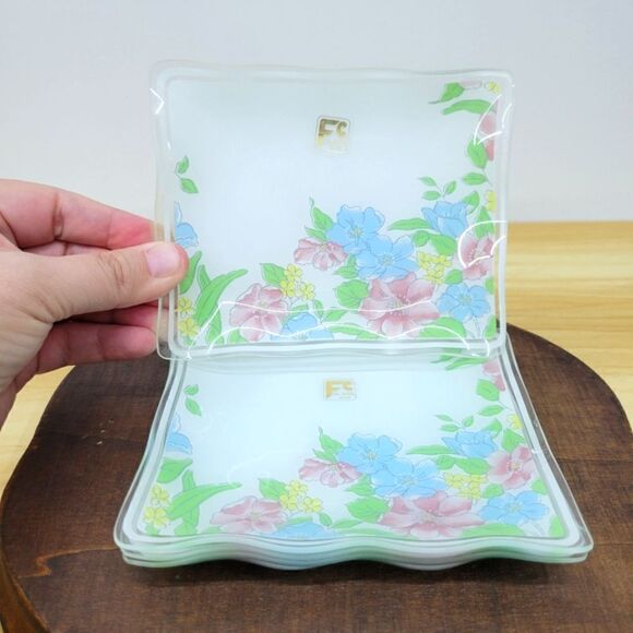 Set of 5 Vintage FC Japan Glass Plates, Tip Trays - Picture 2 of 15